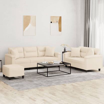 3-tlg. Sofagarnitur mit Kissen Beige Mikrofasergewebe