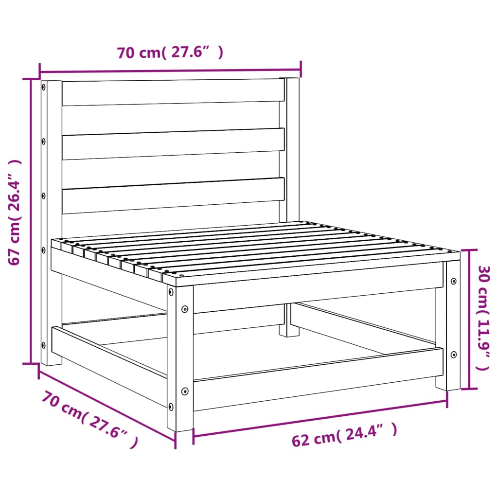 Canapé de jardin sans accoudoirs blanc 70x70x67 cm en bois de pin massif