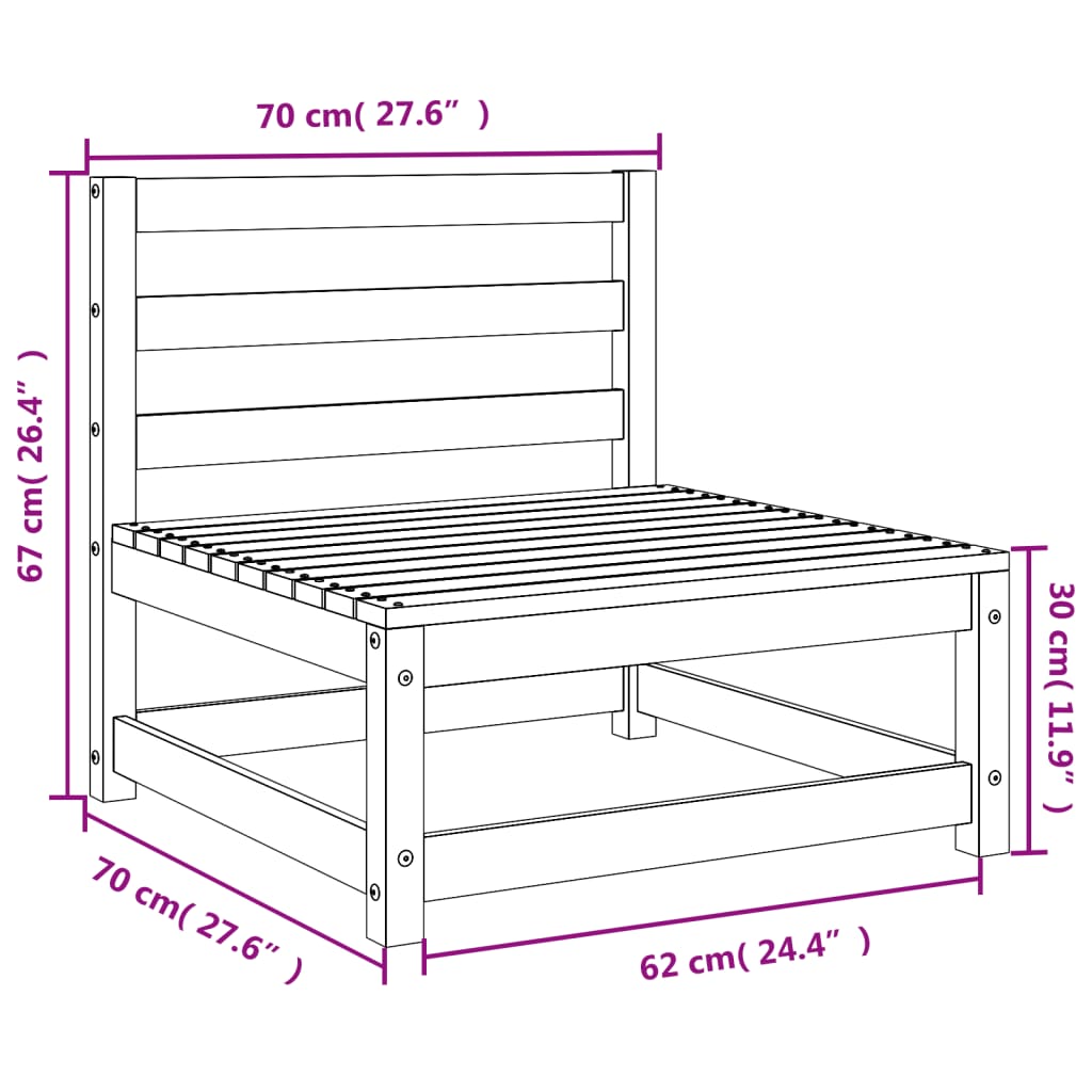 Canapés de jardin sans accoudoirs 2 pièces 70x70x67 cm bois de pin