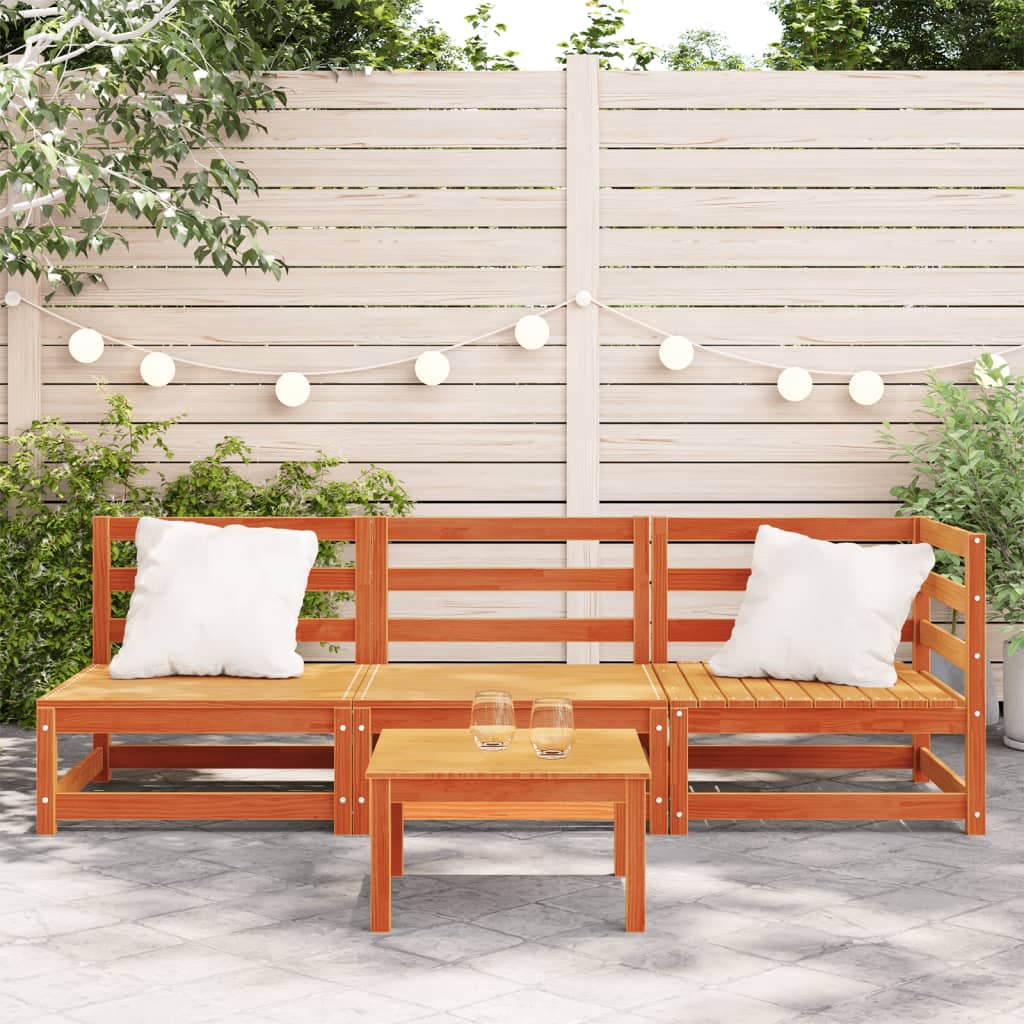 Gartensofa 3-Sitzer Wachsbraun Massivholz Kiefer