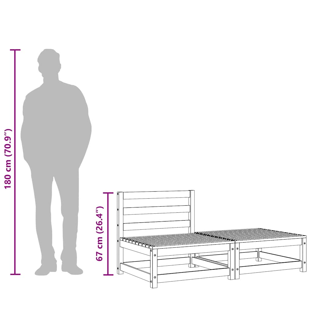Gartensofa ohne Armlehnen mit Fußhocker Massivholz Kiefer