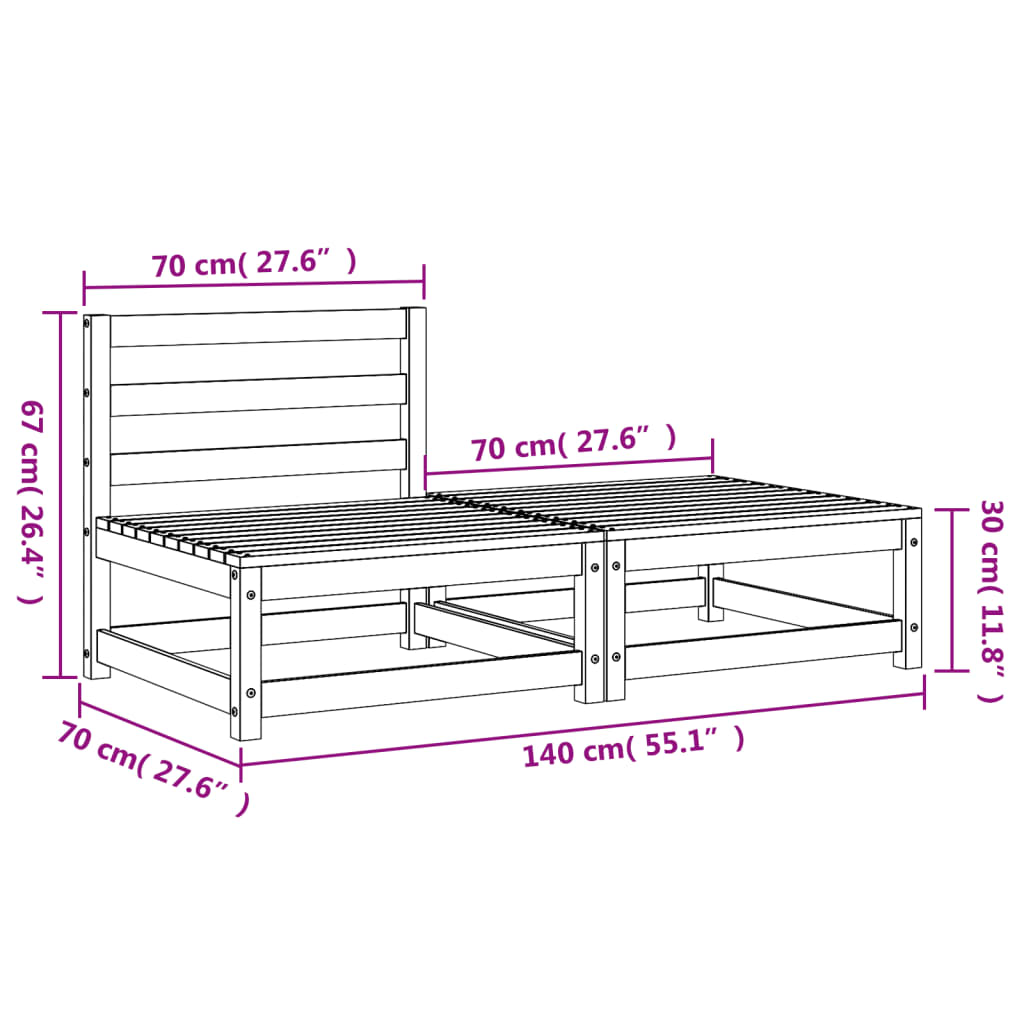 Gartensofa ohne Armlehnen mit Fußhocker Wachsbraun Kiefernholz