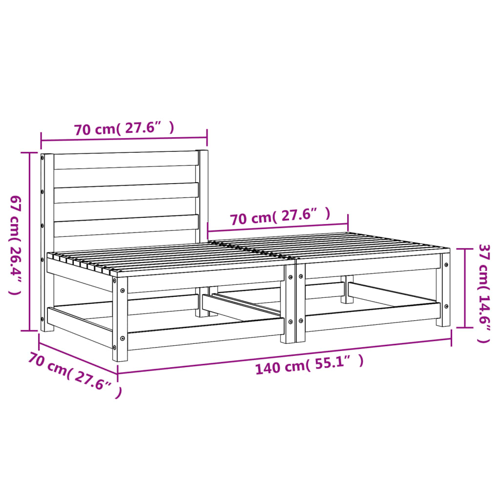 Canapé de jardin sans accoudoirs avec tabouret en bois de pin imprégné