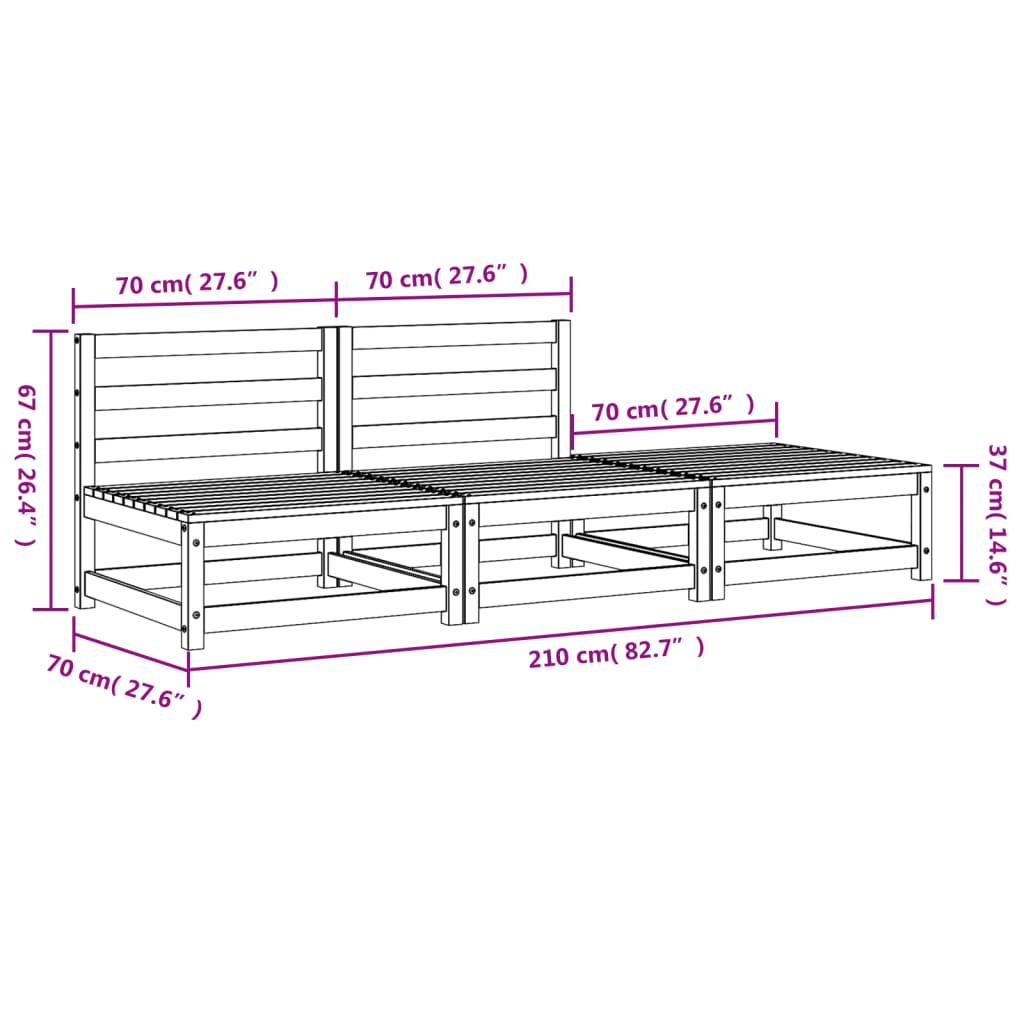 Canapé de jardin sans accoudoirs avec tabouret en bois de sapin de Douglas massif