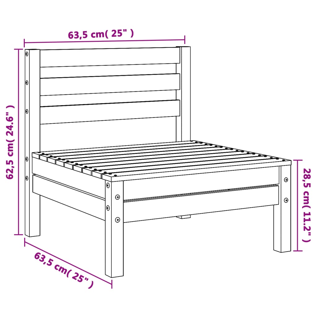 Canapés de jardin sans accoudoirs 2 pièces en bois de pin imprégné.