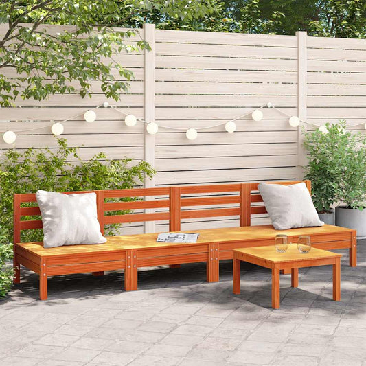 Garden sofas without armrests 4 pcs. Wax brown solid pine wood