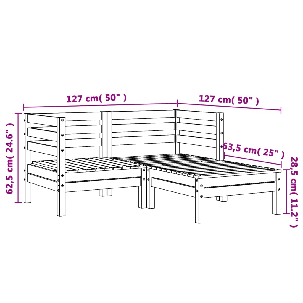 Canapé de jardin 2 places avec tabouret en bois de pin massif