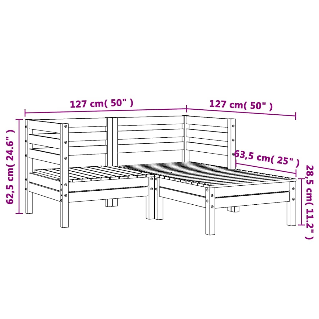 Garden sofa 2-seater with stool solid pine