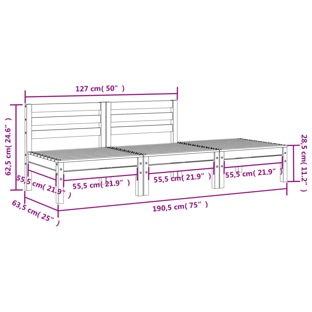 Gartensofa 3-Sitzer Weiß Massivholz Kiefer