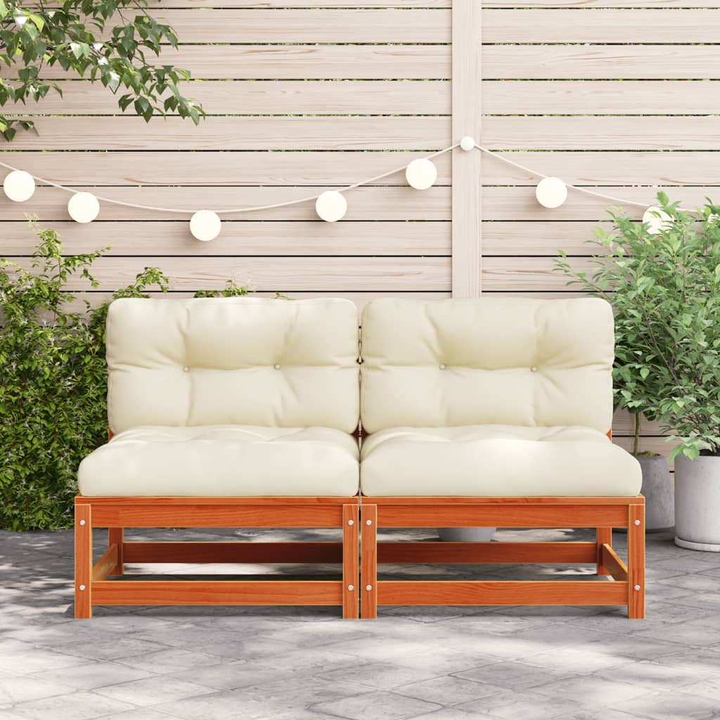 Gartensofa ohne Armlehnen mit Kissen Wachsbraun Kiefernholz