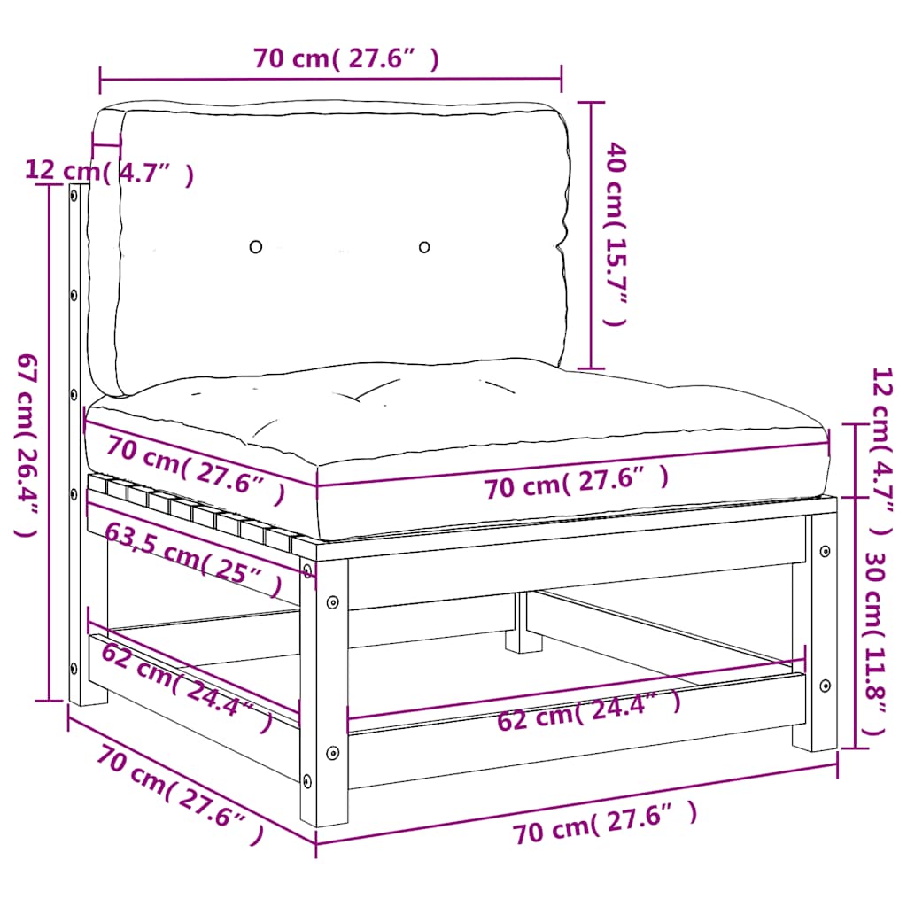 Gartensofas ohne Armlehnen mit Kissen 2 Stk. Massivholz Kiefer