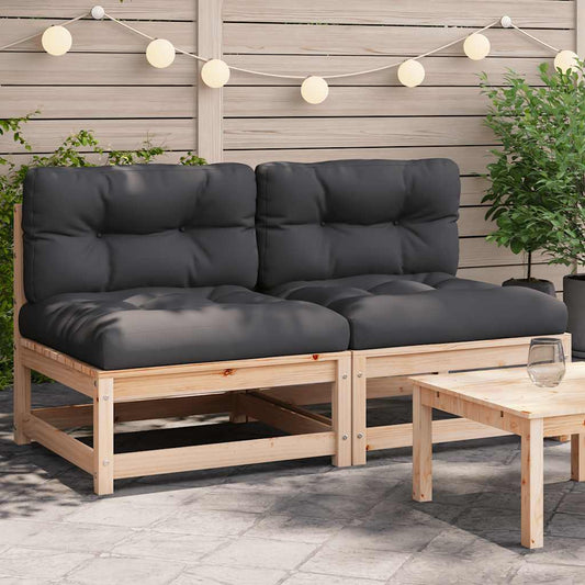 Garden sofas without armrests with cushions 2 pcs. Solid pine wood