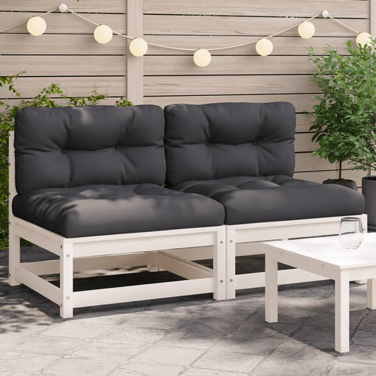 Garden sofas without armrests with cushions 2 pcs. White pinewood