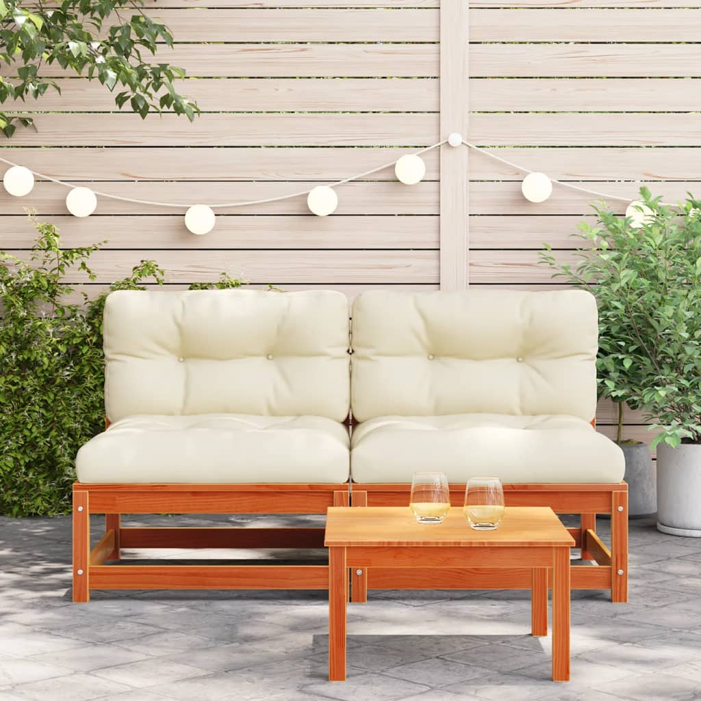 Gartensofas ohne Armlehnen mit Kissen 2 Stk. Wachsbraun Holz