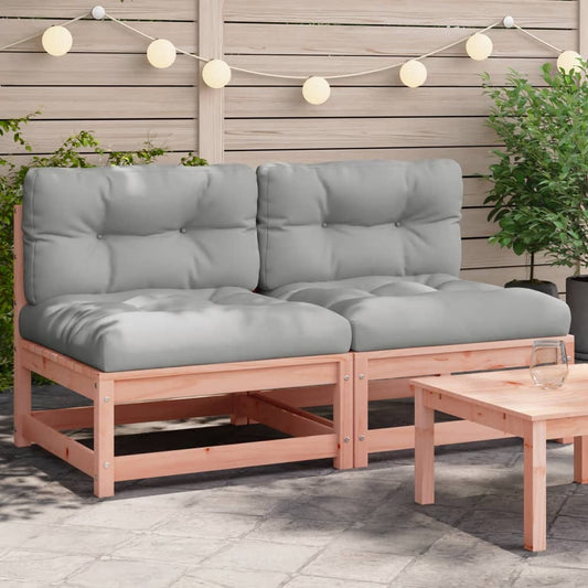 Garden sofas without armrests with cushions 2 pcs. Douglas fir wood