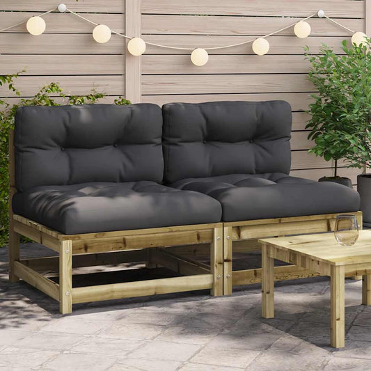 Garden sofas without armrests with cushions 2 pcs. pinewood