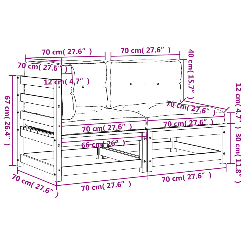 Canapé de jardin avec coussins 2 places en pin massif blanc