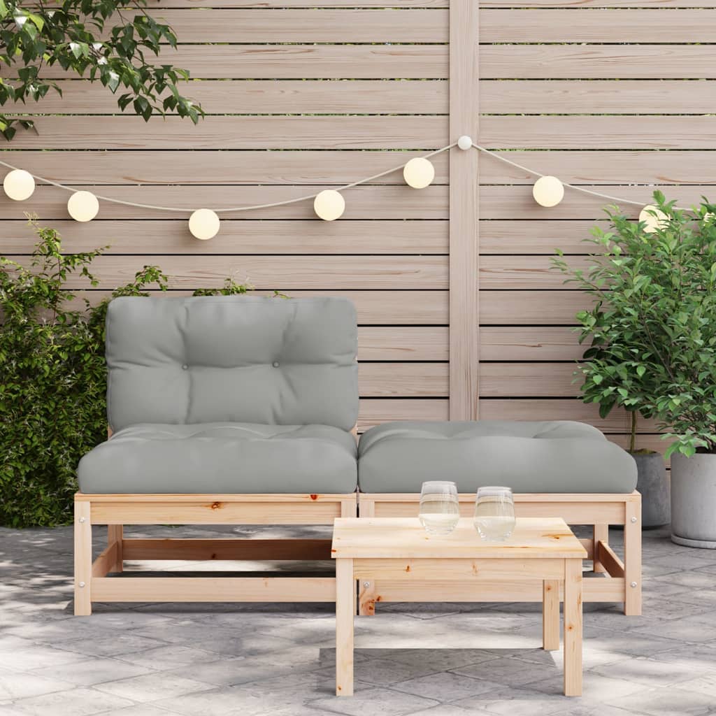 Canapé de jardin sans accoudoirs avec coussins et tabouret