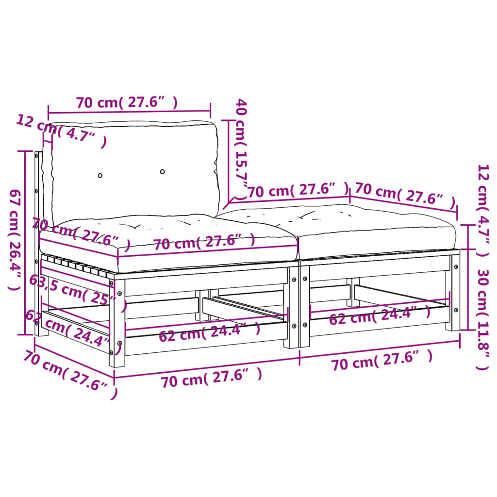 Canapé de jardin sans accoudoirs avec coussins et tabouret