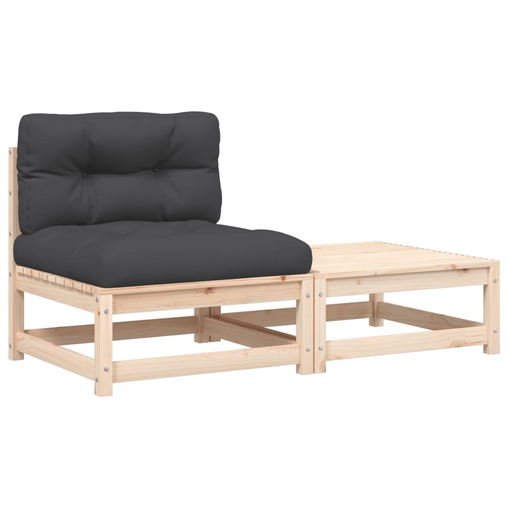 Canapé de jardin sans accoudoirs avec coussins et tabouret