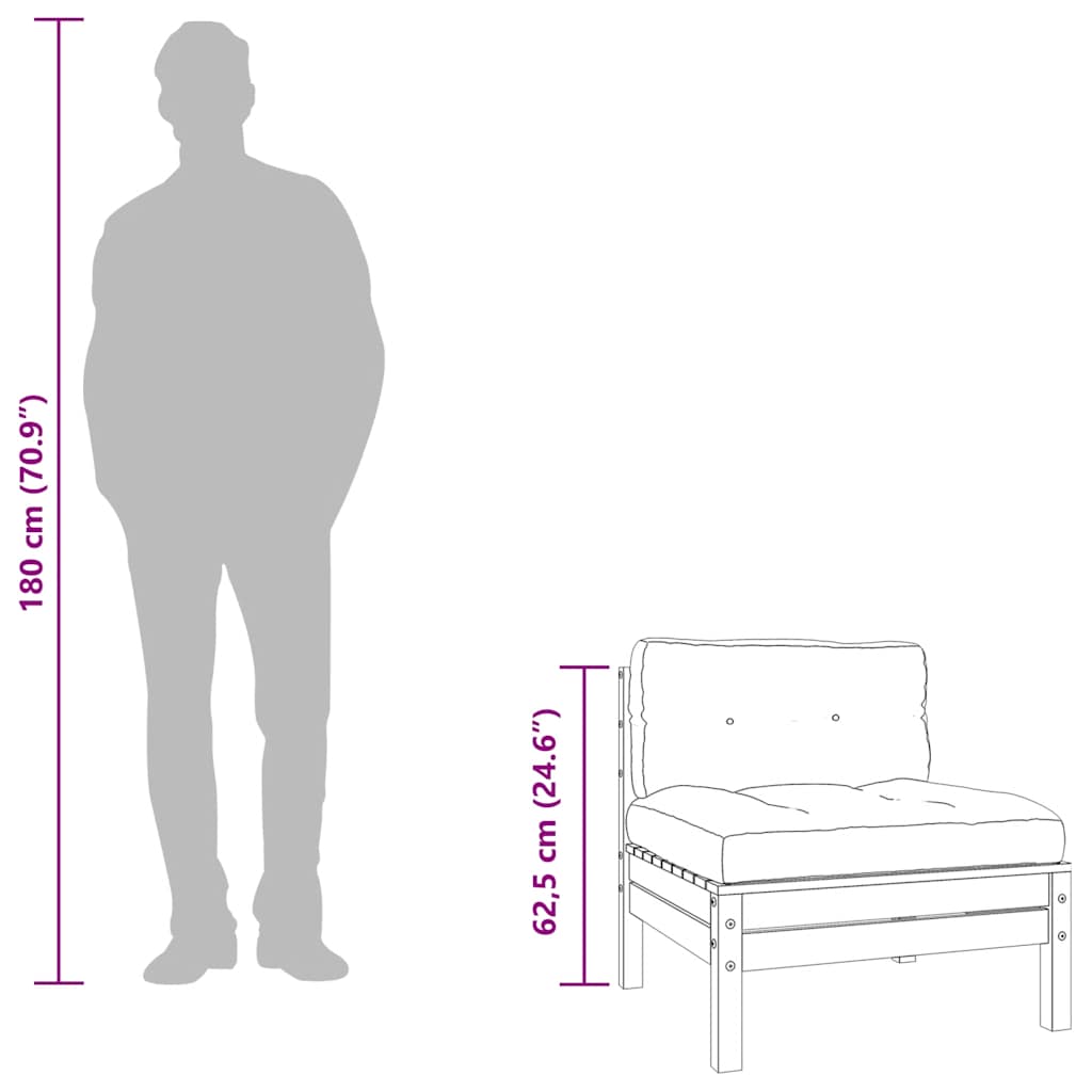 Gartensofa ohne Armlehnen mit Kissen Wachsbraun Kiefernholz