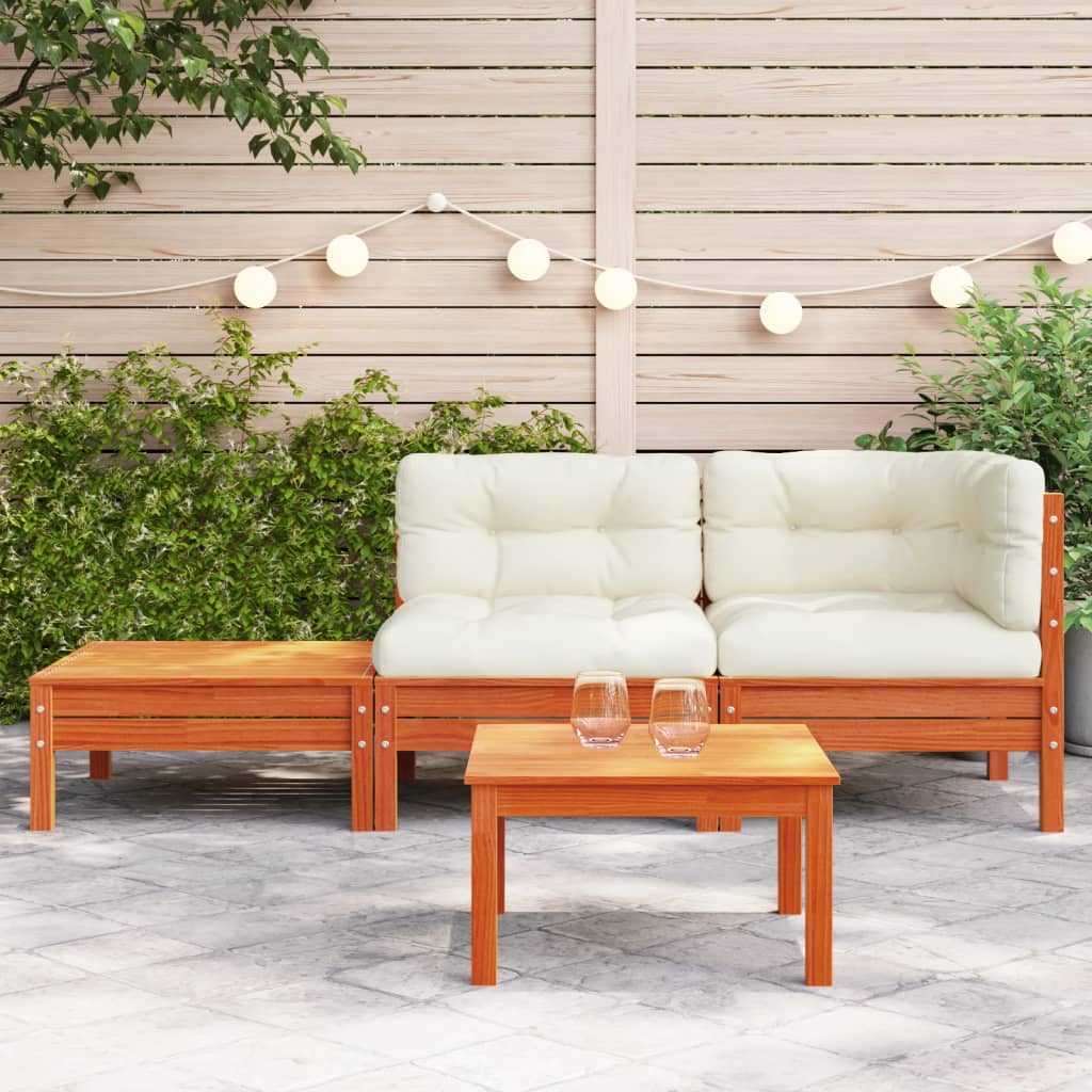 Canapé de jardin avec coussins et repose-pieds en bois de pin massif