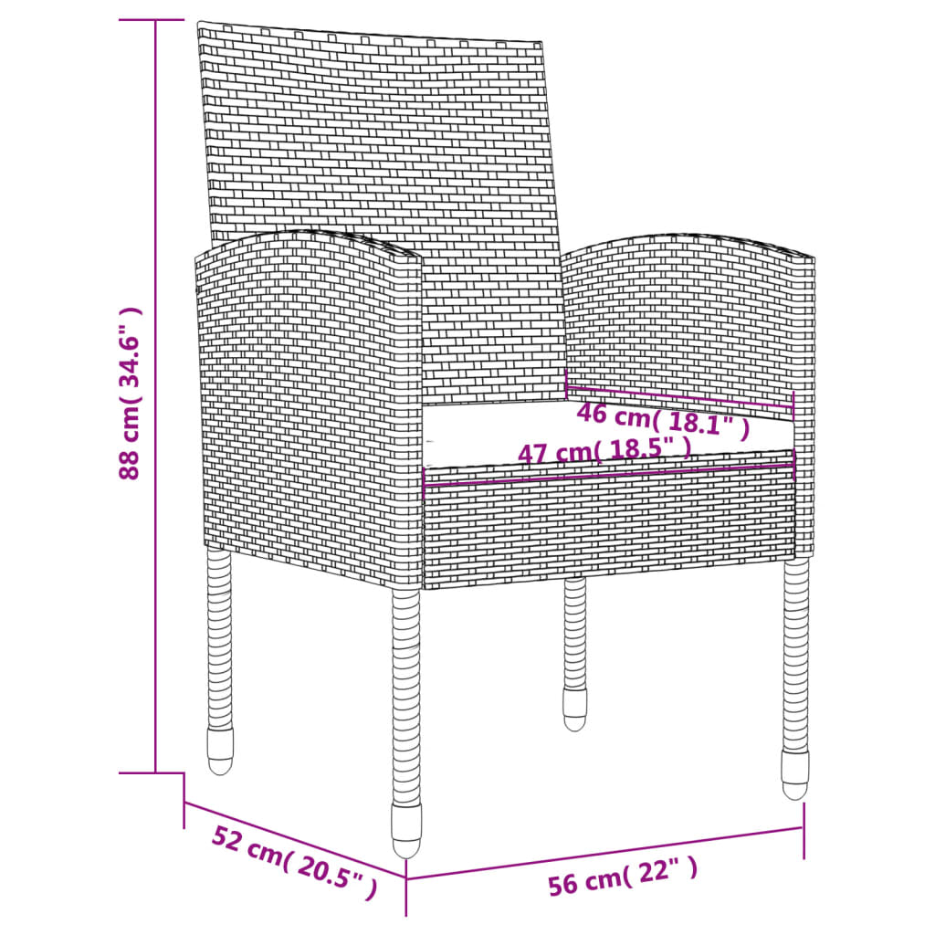 5-tlg. Garten-Essgruppe Schwarz Poly Rattan und Stahl