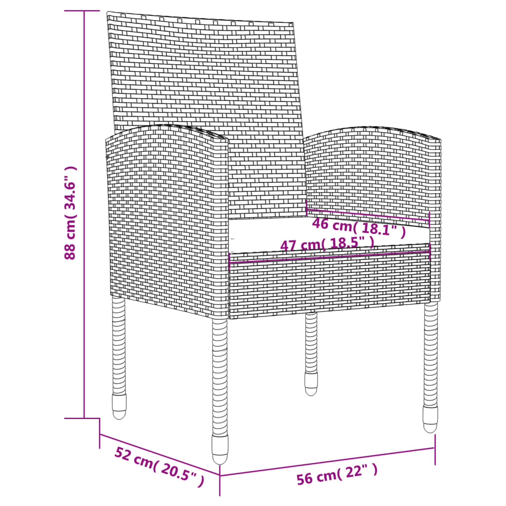 5-tlg. Garten-Essgruppe Schwarz Poly Rattan und Stahl