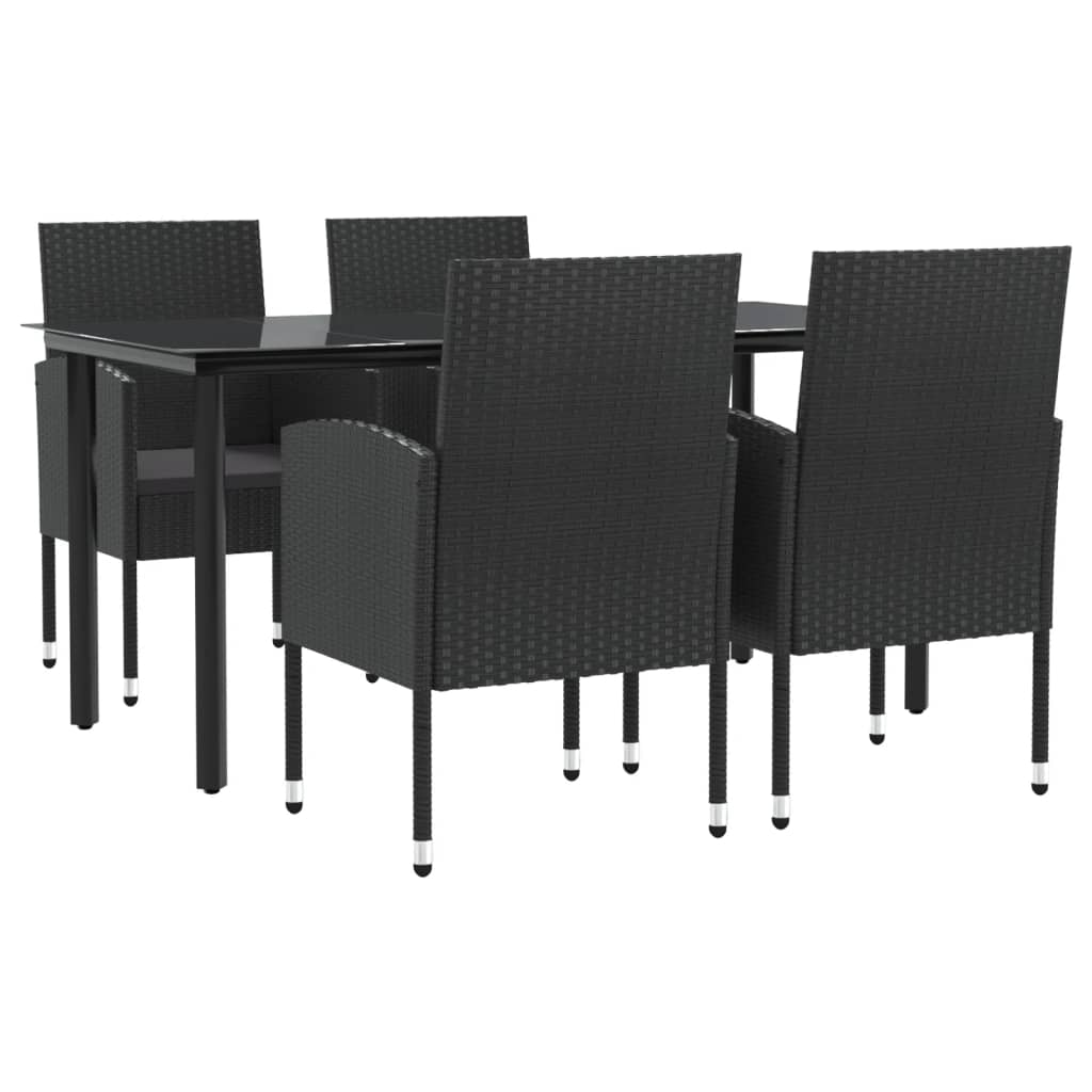 5-tlg. Garten-Essgruppe Schwarz Poly Rattan und Stahl