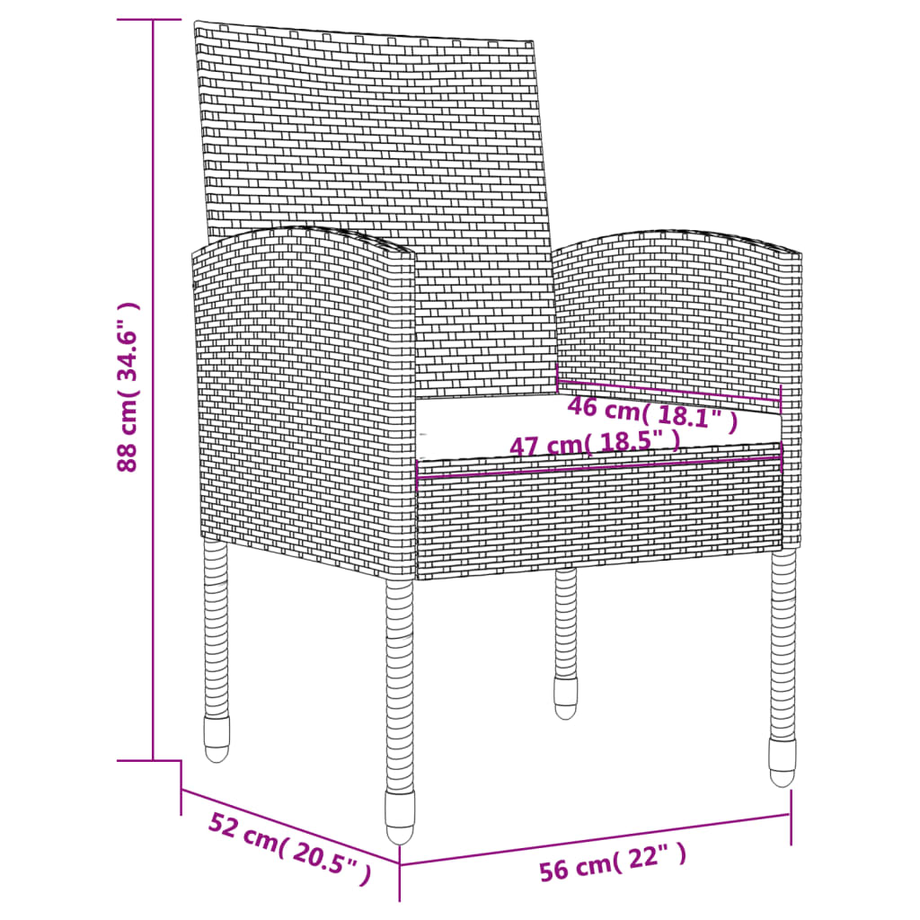 9-tlg. Garten-Essgruppe Schwarz Poly Rattan und Stahl