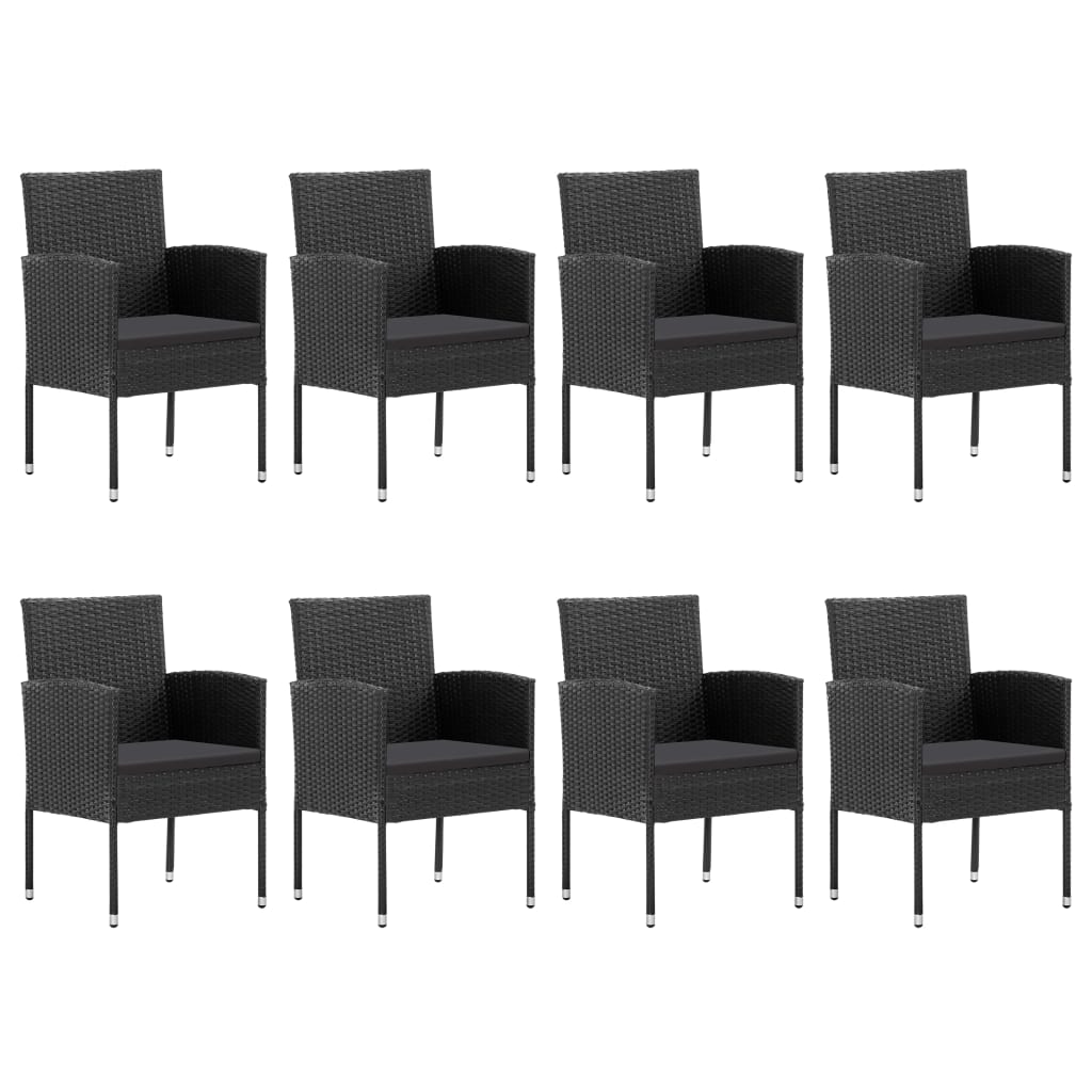 9-tlg. Garten-Essgruppe Schwarz Poly Rattan und Stahl