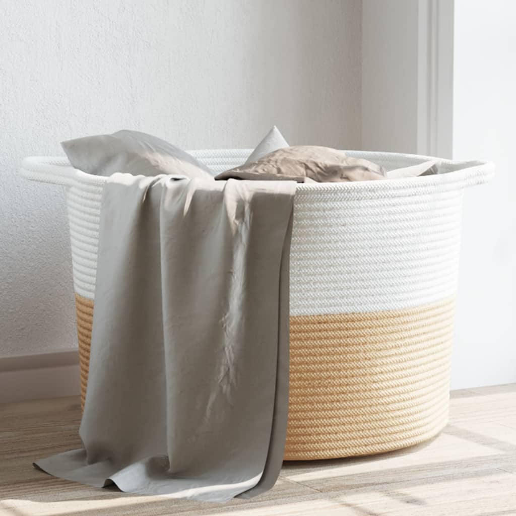 Wäschekorb Beige und Weiß Ø55x36 cm Baumwolle