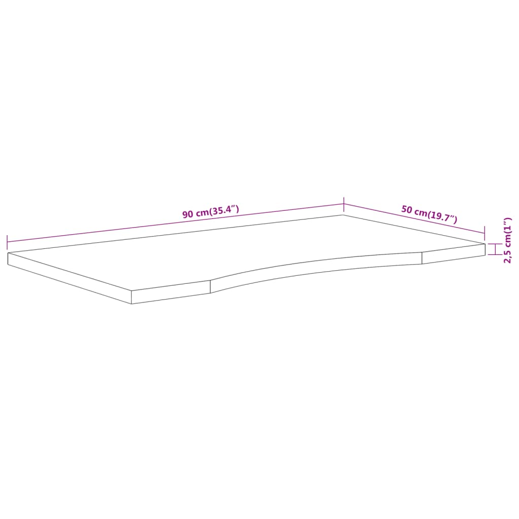 Plateau de bureau 90x50x2,5 cm rectangulaire en bois d'acacia massif