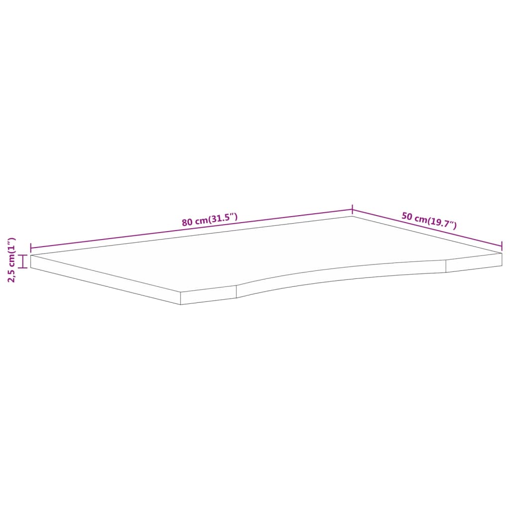 Plateau de bureau avec niche 80x50x2,5 cm en manguier massif