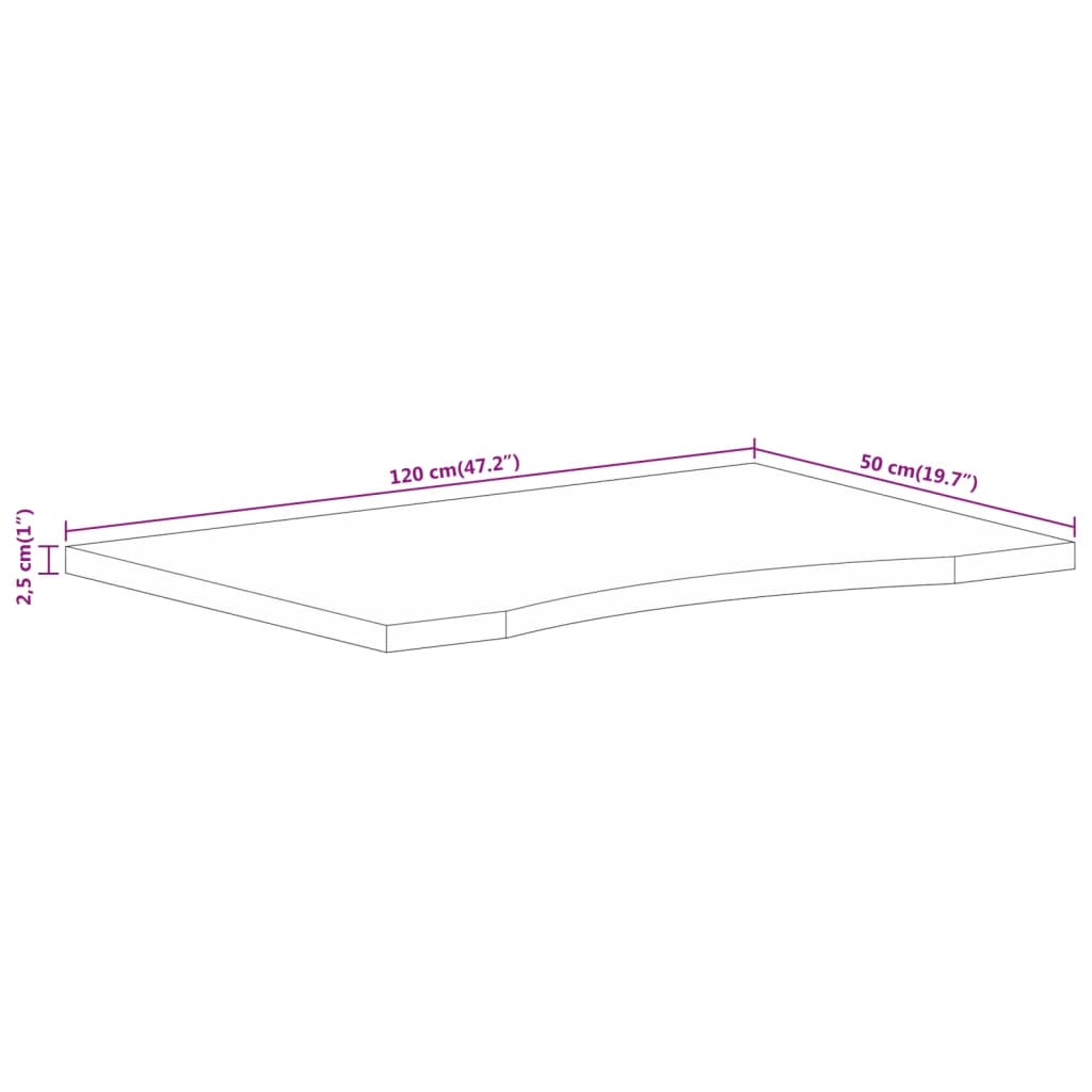 Plateau de bureau avec niche 120x50x2,5cm en manguier massif