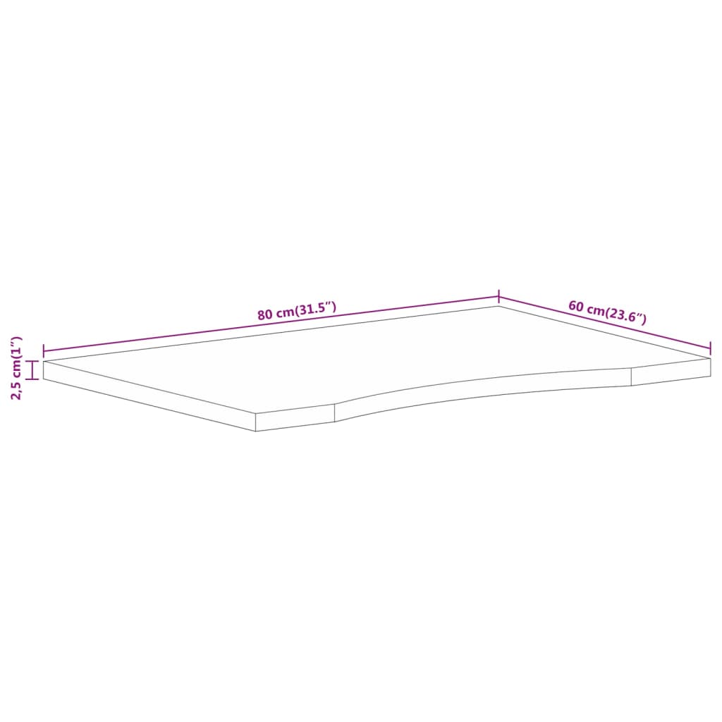 Plateau de bureau avec niche 80x60x2,5 cm en manguier massif