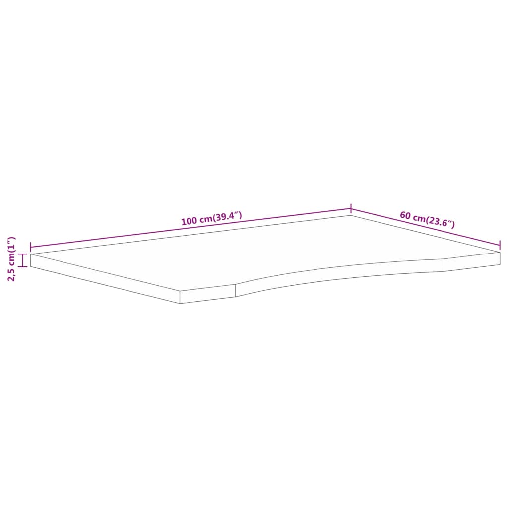 Plateau de bureau avec niche 100x60x2,5cm en manguier massif