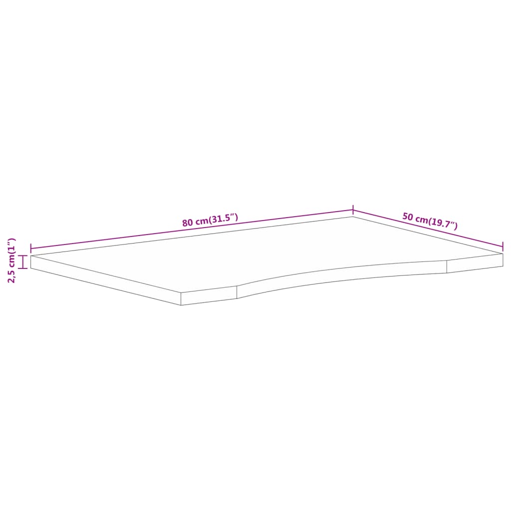 Plateau de bureau avec niche 80x50x2,5 cm en manguier massif