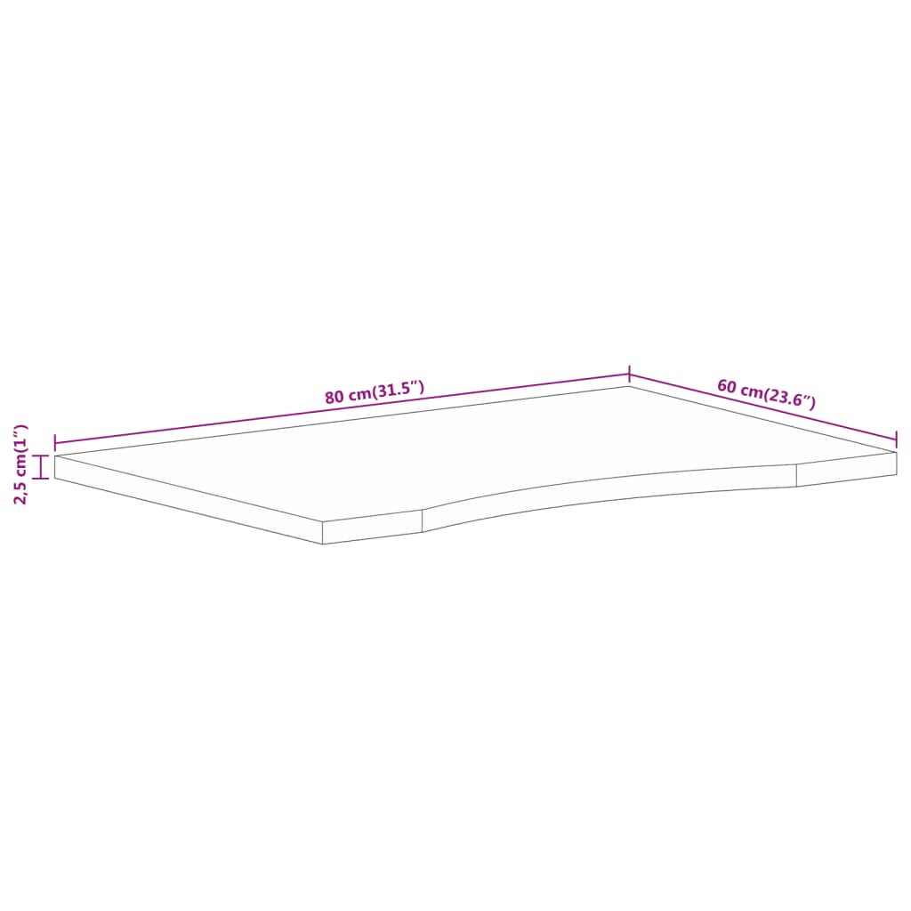 Plateau de bureau avec niche 80x60x2,5 cm en manguier massif