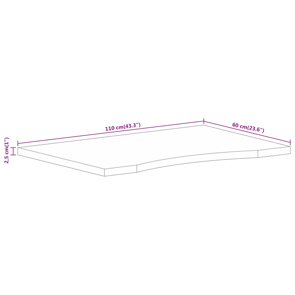 Plateau de bureau avec niche 110x60x2,5cm en manguier massif