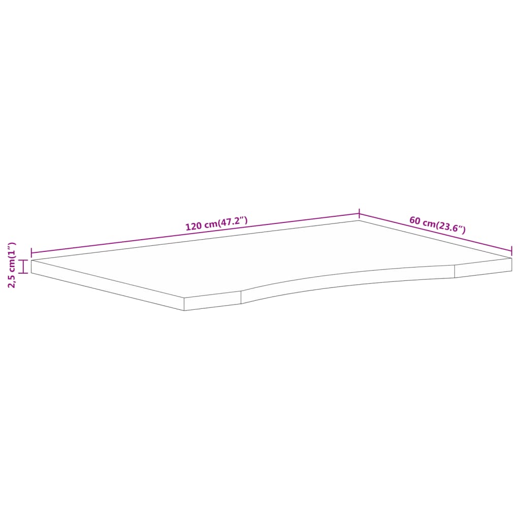 Plateau de bureau avec niche 120x60x2,5cm en manguier massif