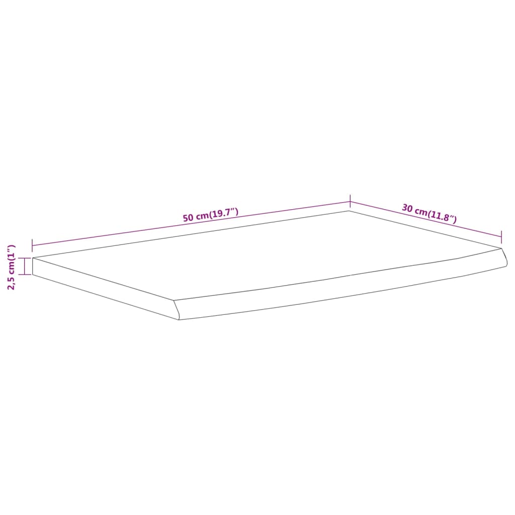 Wall shelf 50x30x2.5 cm rectangular solid wood acacia tree edge