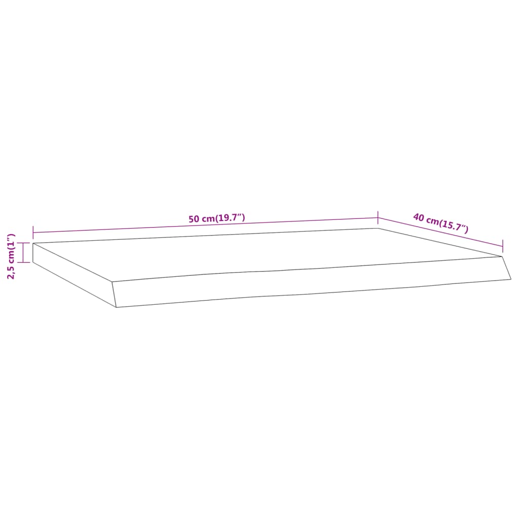 Wall shelf 50x40x2.5 cm rectangular solid wood acacia tree edge