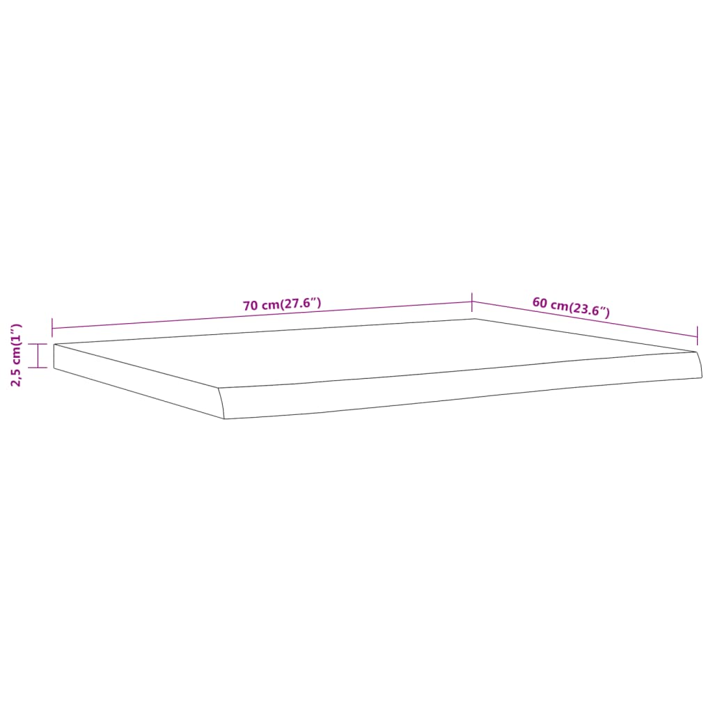 Plan vasque 70x60x2,5 cm rectangulaire en bois d'acacia massif