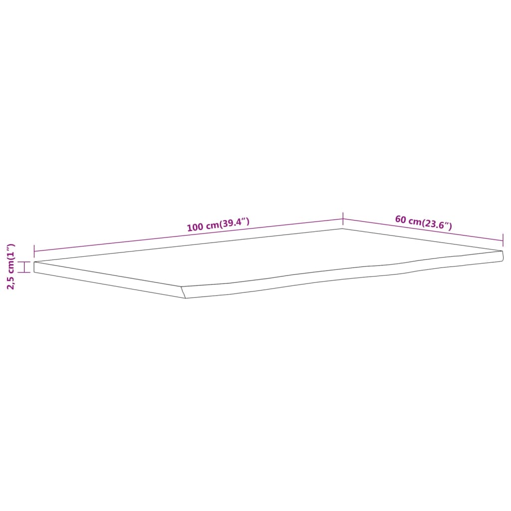 Plan vasque 100x60x2,5 cm rectangulaire en bois d'acacia massif