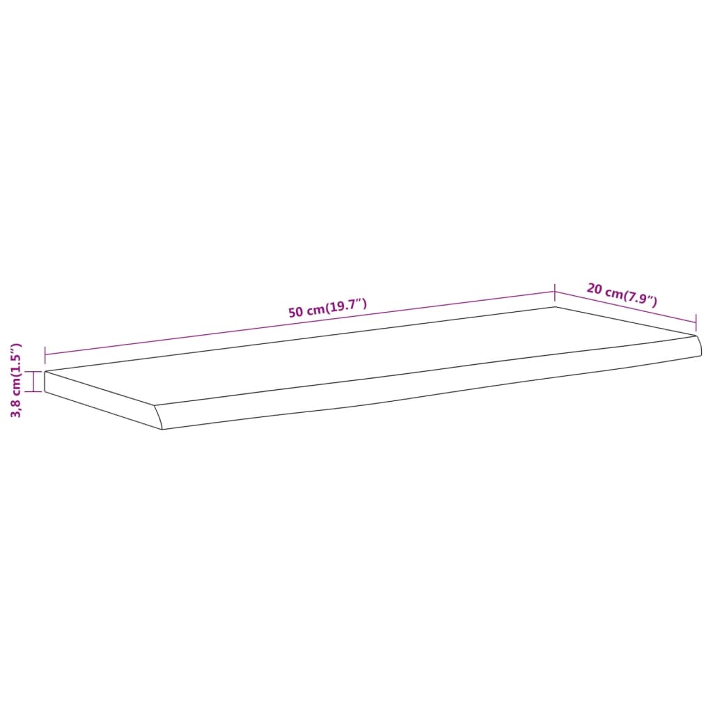 Wall shelf 50x20x3.8 cm rectangular solid wood acacia tree edge