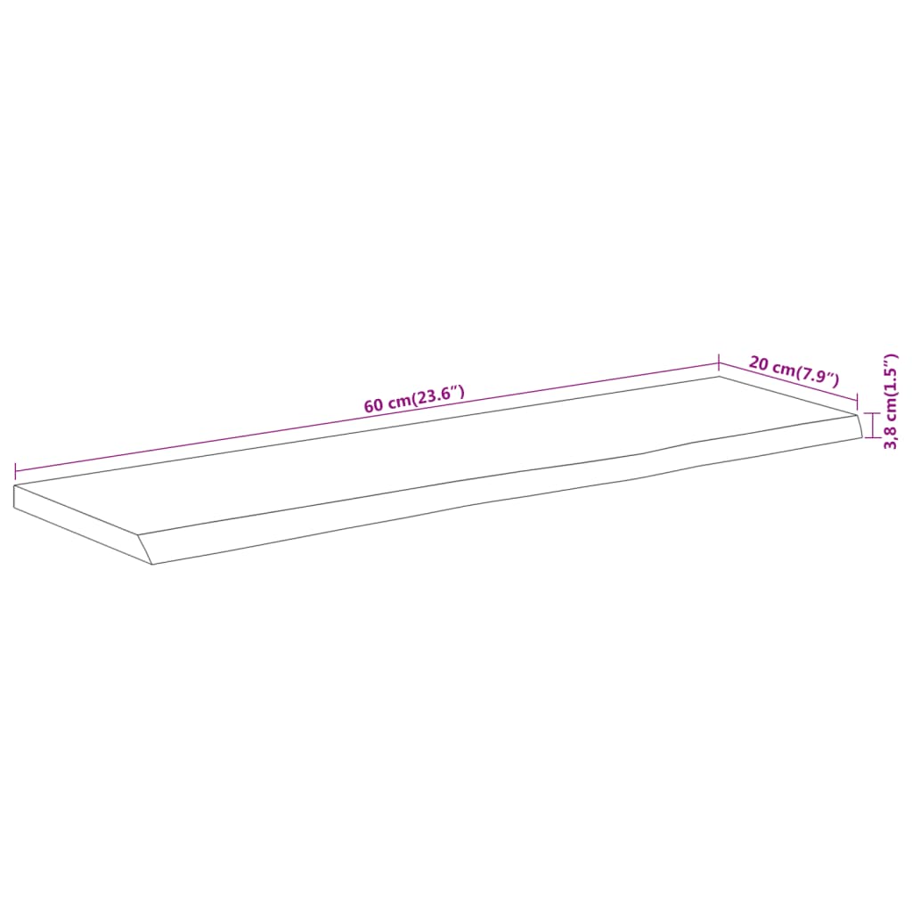 Wall shelf 60x20x3.8 cm rectangular solid wood acacia tree edge