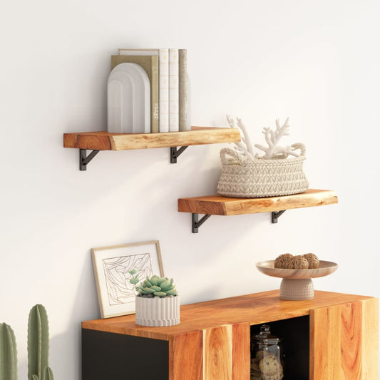 Wall shelf 60x20x3.8 cm rectangular solid wood acacia tree edge