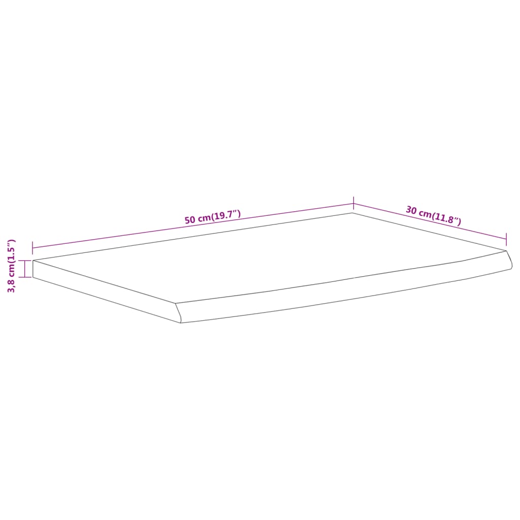 Wall shelf 50x30x3.8 cm rectangular solid wood acacia tree edge