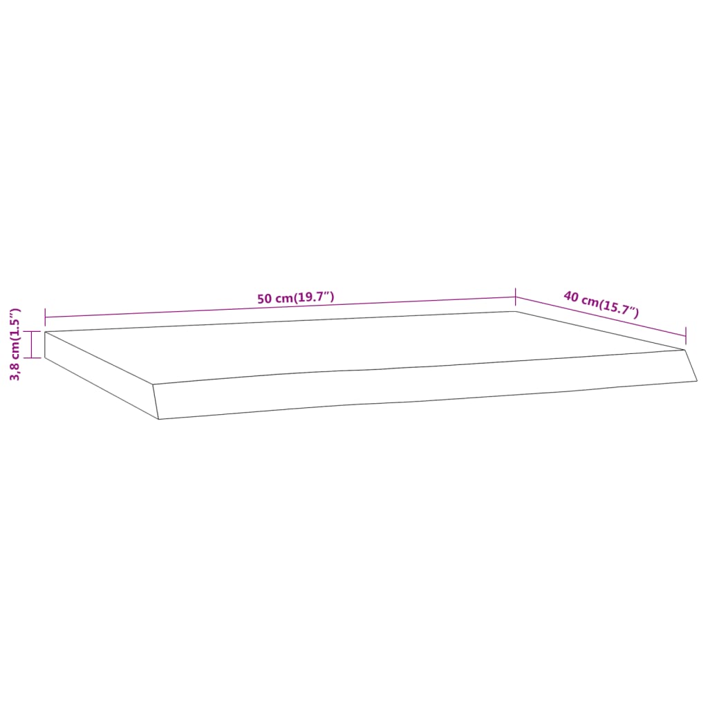 Wall shelf 50x40x3.8 cm rectangular solid wood acacia tree edge
